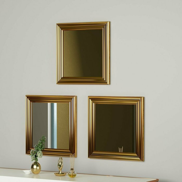Набор их трех зеркал Decor 40х40 в раме золотого цвета - лучшие Настенные зеркала в INMYROOM
