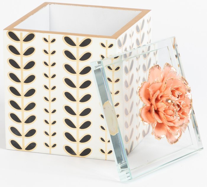 Коробка деревянная с крышкой с фарфоровым цветком 14x14х21см - лучшие Емкости для хранения в INMYROOM