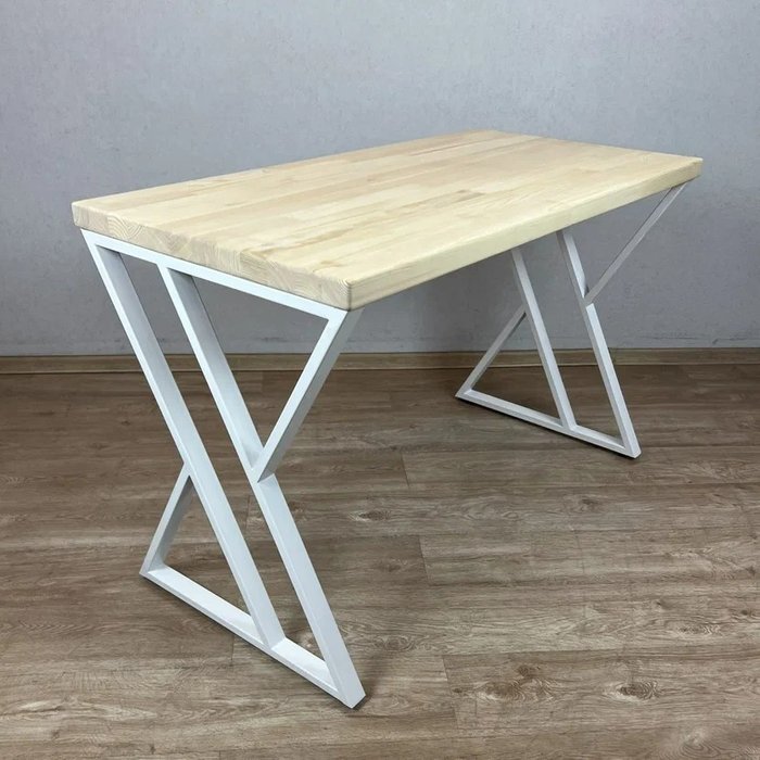 Стол обеденный Loft 140х60 со столешницей без покрытия и белыми металлическими ножками - купить Обеденные столы по цене 15415.0