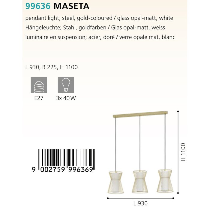 Люстра подвесная Maseta золотого цвета - купить Подвесные люстры по цене 38490.0