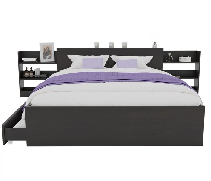Кровать Доминика 160х200 цвета венге с блоком и ящиками  - лучшие Кровати для спальни в INMYROOM