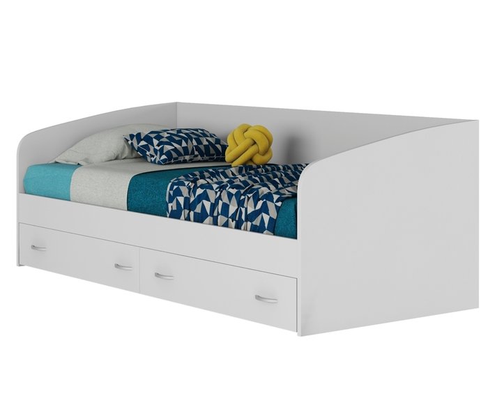 Кровать Уника 90х200 белого цвета с матрасом и ящиками