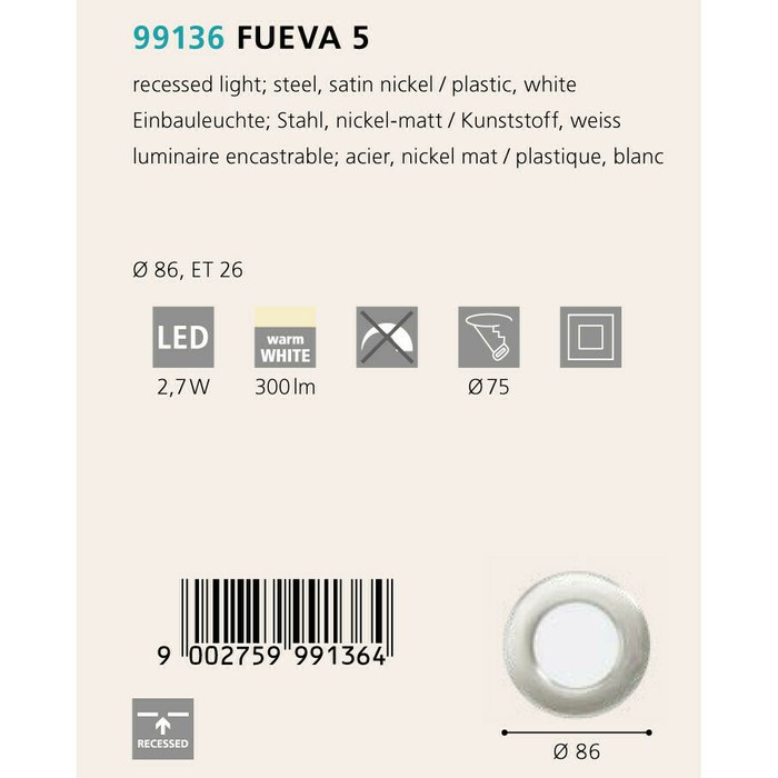 Светильник точечный Eglo Fueva 5 99136 - купить Накладные споты по цене 990.0