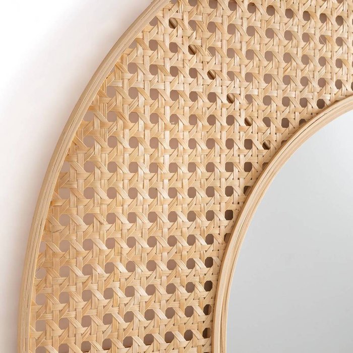 Зеркало настенное из плетеного материала Waska бежевого цвета - лучшие Настенные зеркала в INMYROOM