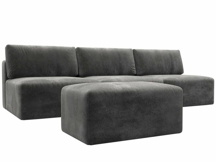 Модульный диван-кровать с пуфом Лига-060 Лонг серого цвета - купить Прямые диваны по цене 129990