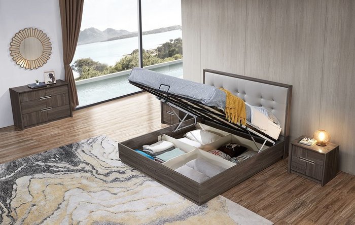 Кровать с подъемным механизмом Ferrara 180х200 серо-коричневого цвета - купить Кровати для спальни по цене 121358.0