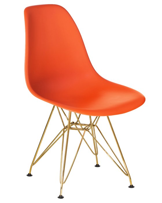 Стул обеденный оранжевого цвета с золотыми металлическими ножками - купить Обеденные стулья по цене 3490.0