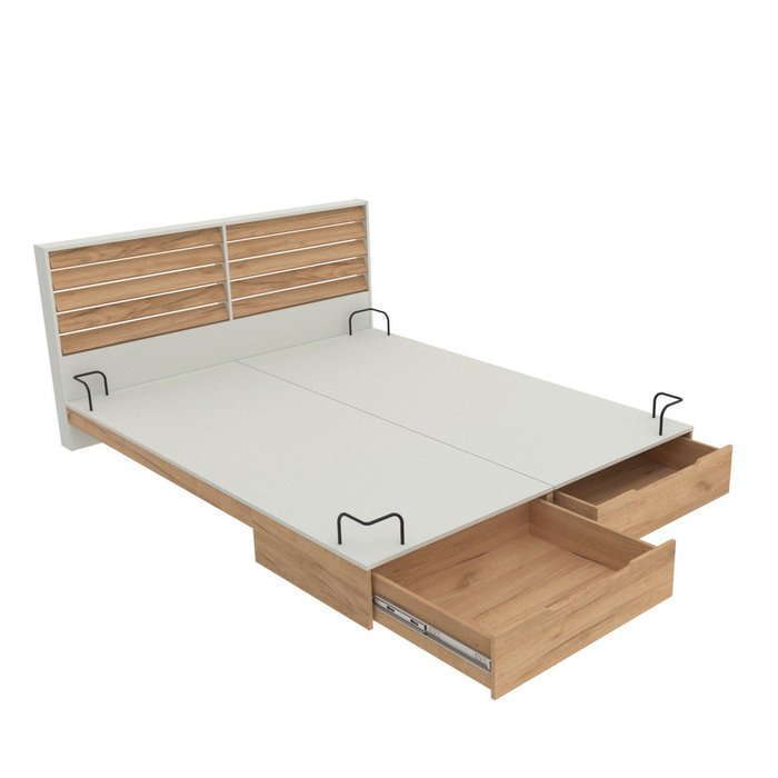 Кровать Заря 160х200 серо-бежевого цвета с ящиками и подсветкой без подъемного механизма - купить Кровати для спальни по цене 36570