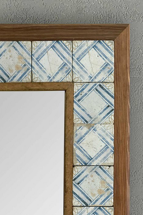 Настенное зеркало 43x43 с каменной мозаикой бежево-голубого цвета - лучшие Настенные зеркала в INMYROOM