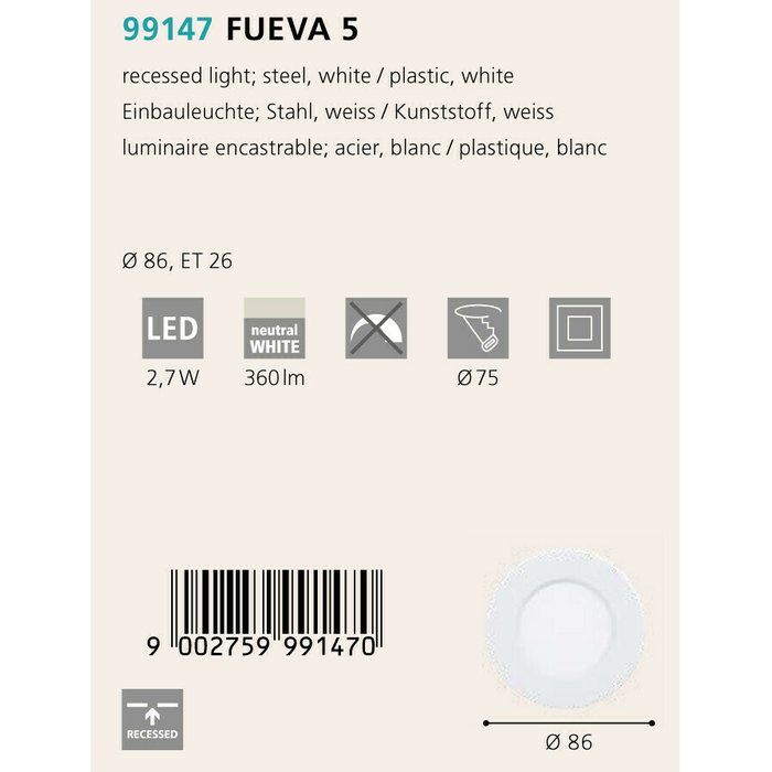 Светильник точечный Eglo Fueva 5 99147 - купить Накладные споты по цене 790.0