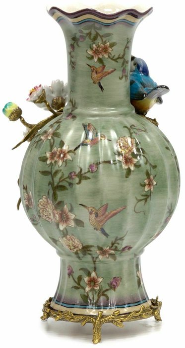 Фарфоровая ваза с птичкой зелено-голубого цвета - лучшие Вазы  в INMYROOM