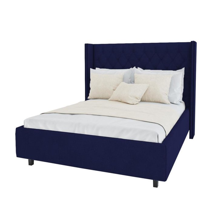 Кровать с декоративными гводиками Wing Велюр Синий 180х200