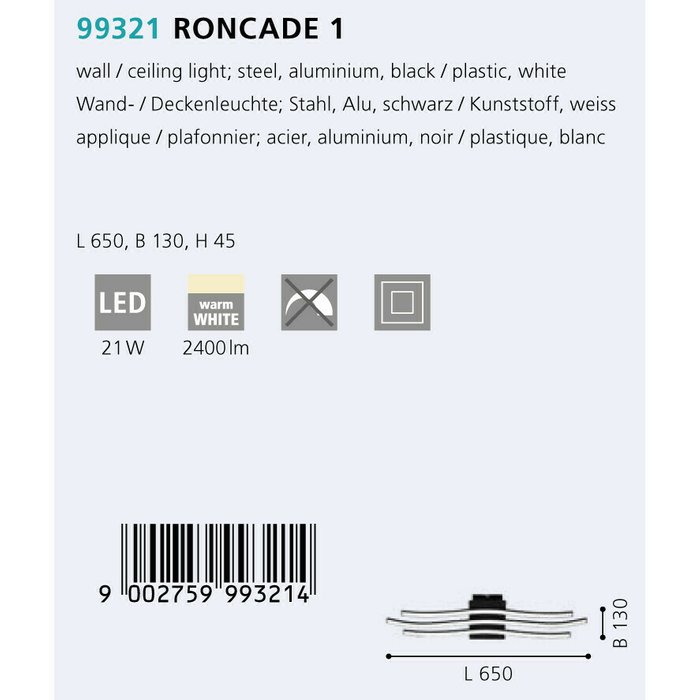 Потолочный светодиодный светильник Roncade черного цвета - купить Потолочные светильники по цене 15390.0