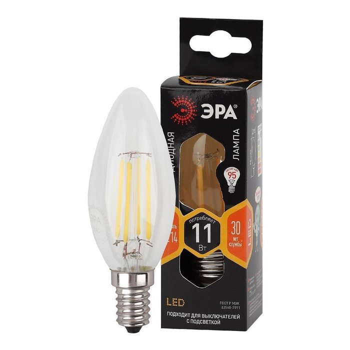 Лампа светодиодная филаментная E14 11W 2700K прозрачная - купить Лампочки по цене 151.0