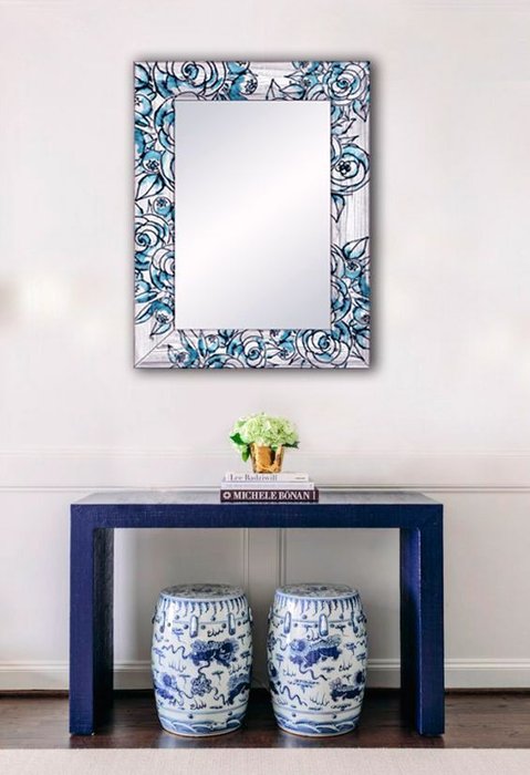 Настенное зеркало Флёр с голубым рисунком - купить Настенные зеркала по цене 12490.0