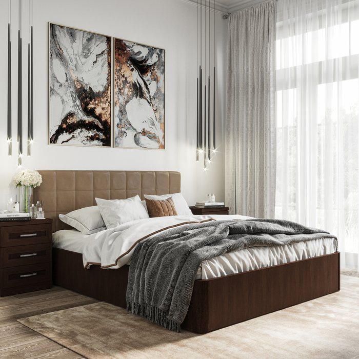Кровать Магна 140х200 с коричневым изголовьем и подъемным механизмом 