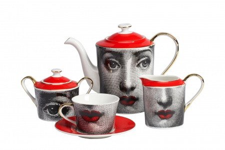 Чайный сервиз Faces Piero Fornasetti Red Чайный сервиз Faces Piero Fornasetti Red