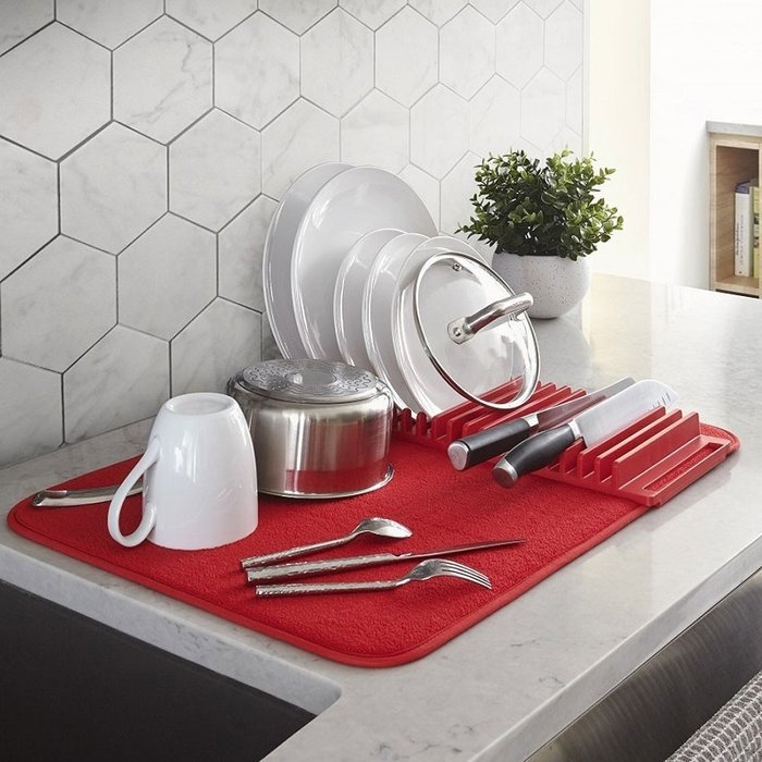 Коврик для сушки посуды Udry красного цвета - лучшие Аксессуары для кухни в INMYROOM