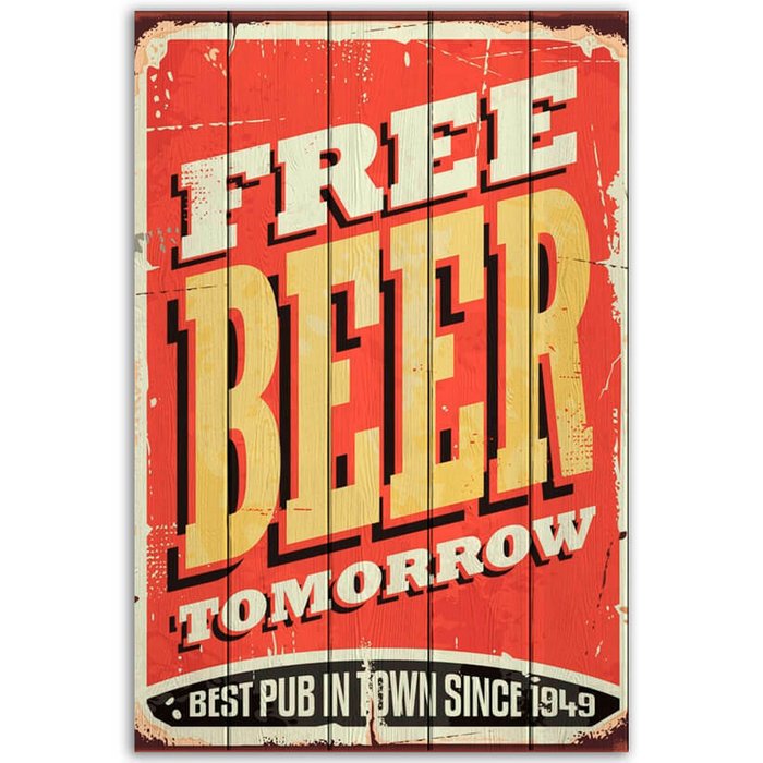 Картина на дереве Free Beer Tomorrow 40х60 см