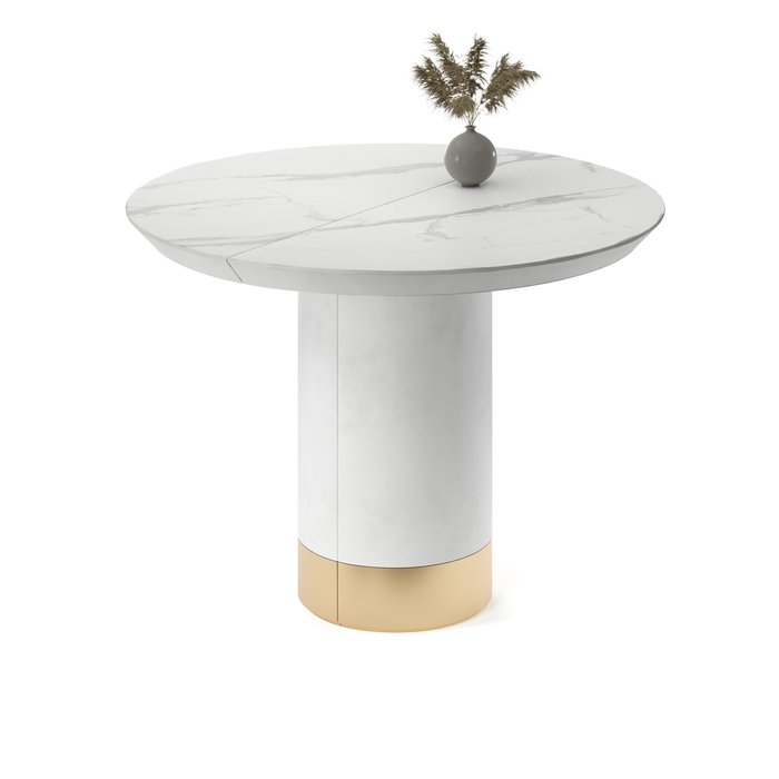 Обеденный стол раздвижной Ансер М бело-золотого цвета - лучшие Обеденные столы в INMYROOM
