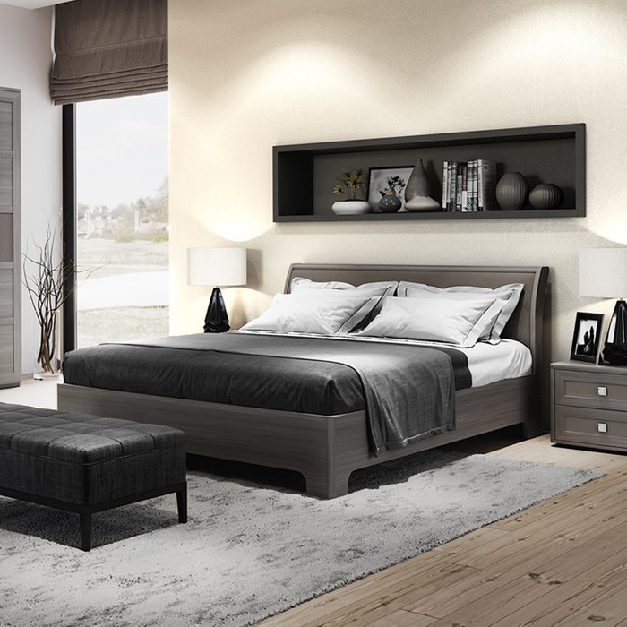 Кровать Парма Нео-3 140х200 серо-коричневого цвета без подъемного механизма - купить Кровати для спальни по цене 27255.0