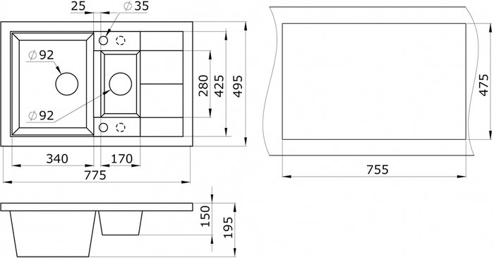 Кухонная мойка прямоугольная Paulmark Feste 77х49 см цвета черный металлик - лучшие Кухонные мойки в INMYROOM