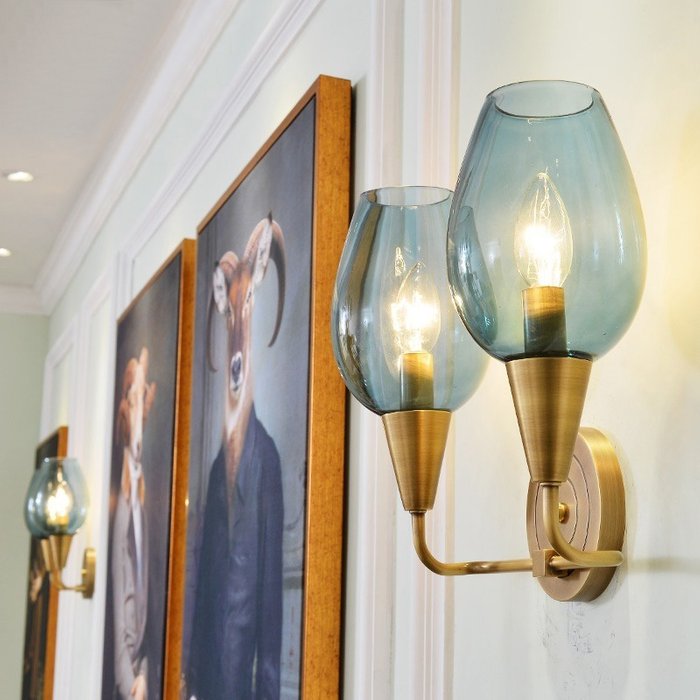 Настенный светильник Viola Wall 2 с синими плафонами  - купить Бра и настенные светильники по цене 29760.0
