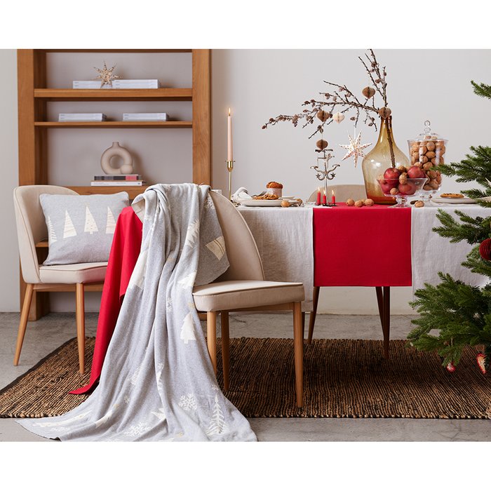 Плед из хлопка с новогодним рисунком Christmas tree 130х180 серого цвета - купить Пледы по цене 7490.0