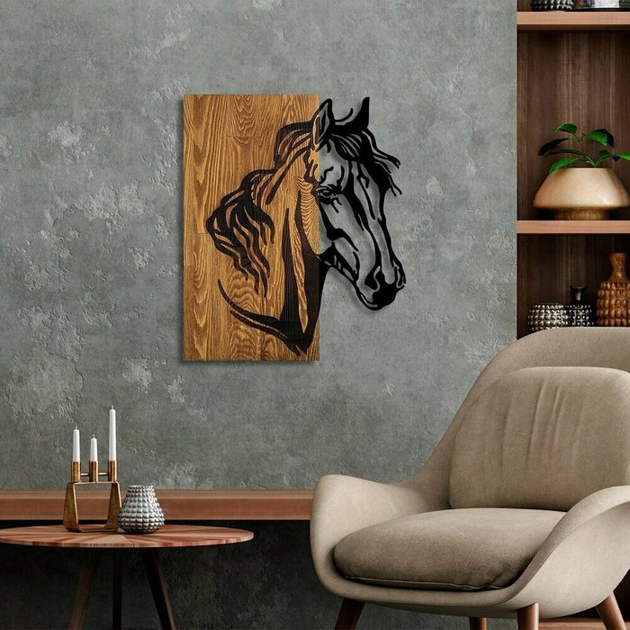Настенный декор Лошадь 48x57 черно-коричневого цвета - купить Декор стен по цене 13825.0