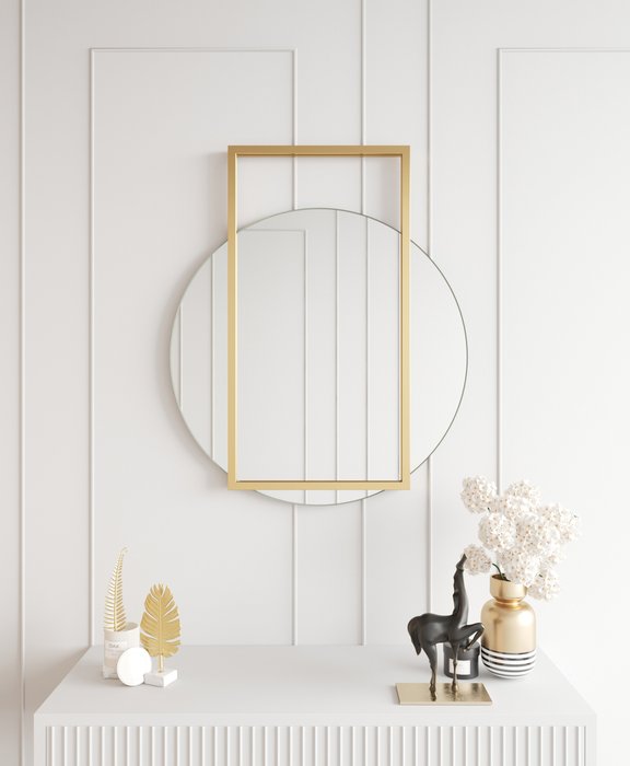 Дизайнерское настенное зеркало Terraform в металлической раме золотого цвета  - лучшие Настенные зеркала в INMYROOM