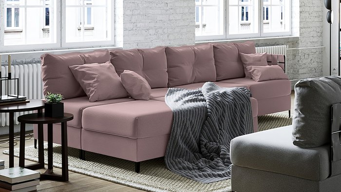 Угловой диван с двумя оттоманками Багамы темно-розового цвета - купить Угловые диваны по цене 144200.0