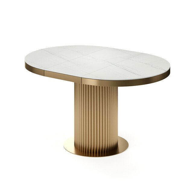 Раздвижной обеденный стол Меб бело-золотого цвета - лучшие Обеденные столы в INMYROOM