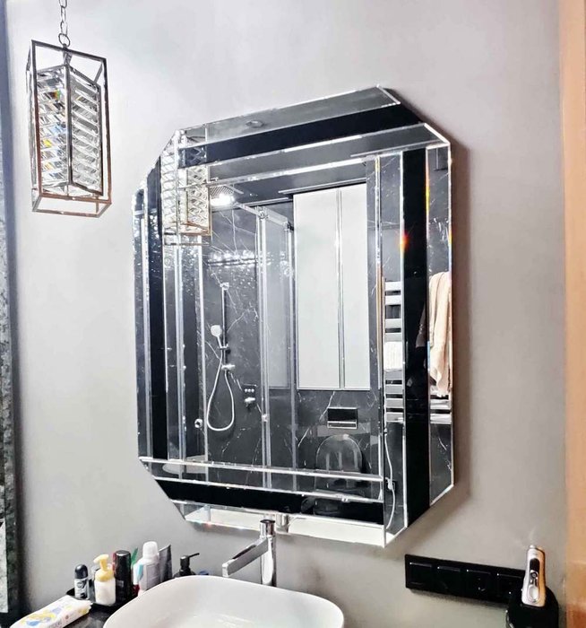 Настенное зеркало Gemini 100x120 со вставками черного цвета - купить Настенные зеркала по цене 55800.0