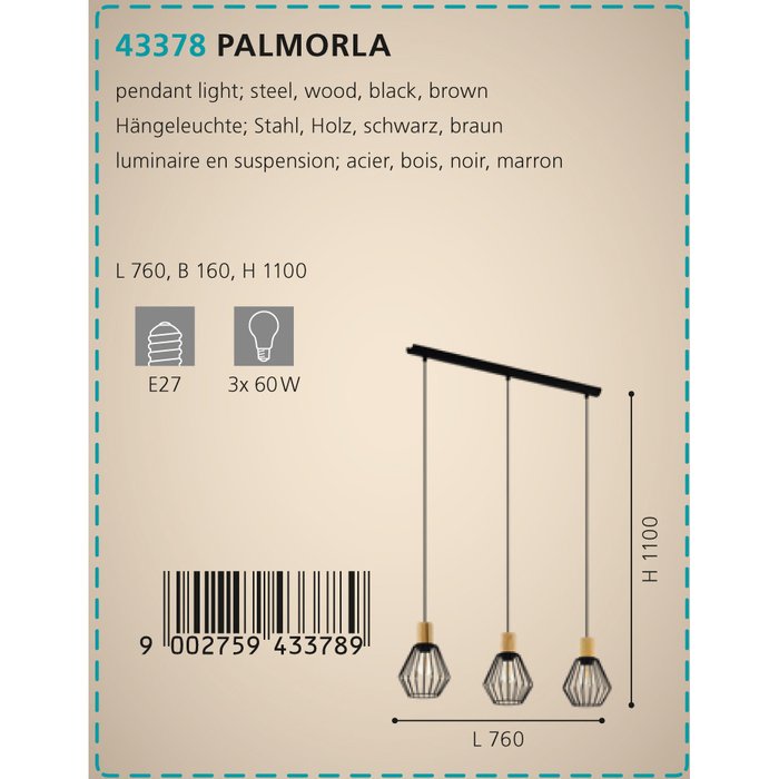 Люстра подвесная Palmorla черного цвета - купить Подвесные люстры по цене 17690.0