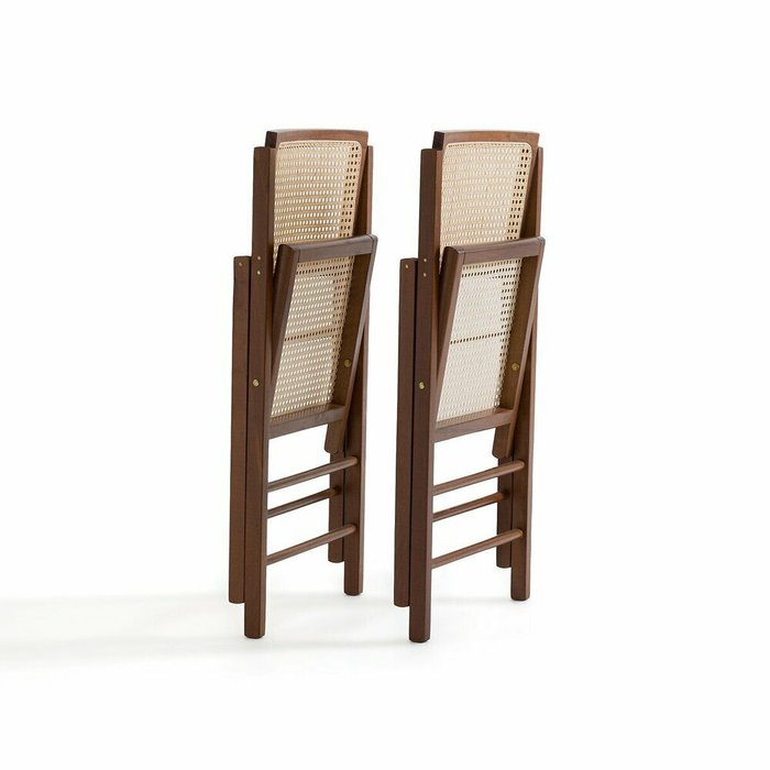 Комплект из двух складных стульев из бука и плетения Rivia коричневого цвета - лучшие Обеденные стулья в INMYROOM