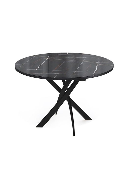 Раздвижной обеденный стол R1100 с каменной столишницей цвета черный глянец