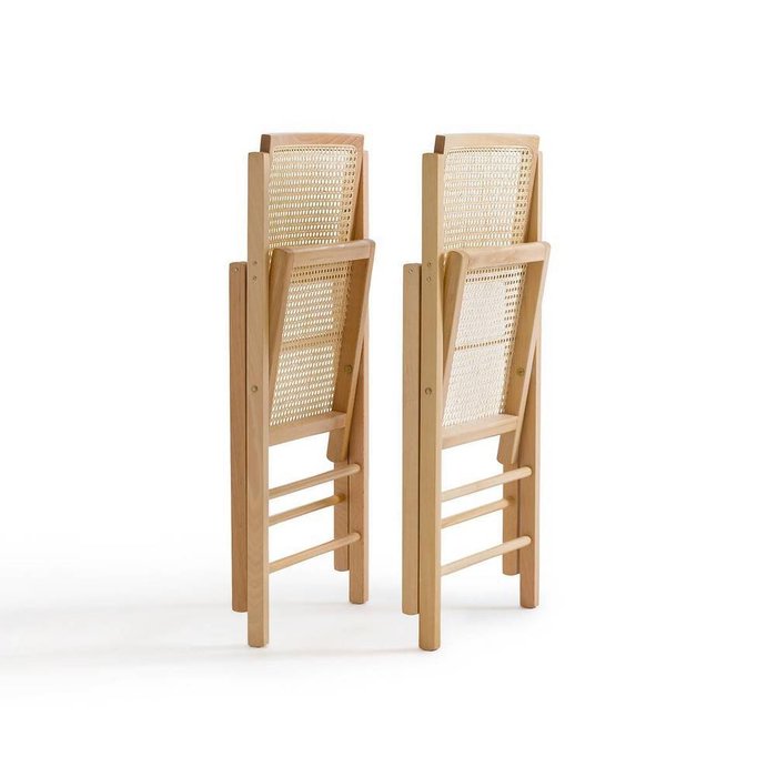Комплект из двух складных стульев из бука и плетения Rivia бежевого цвета - лучшие Обеденные стулья в INMYROOM