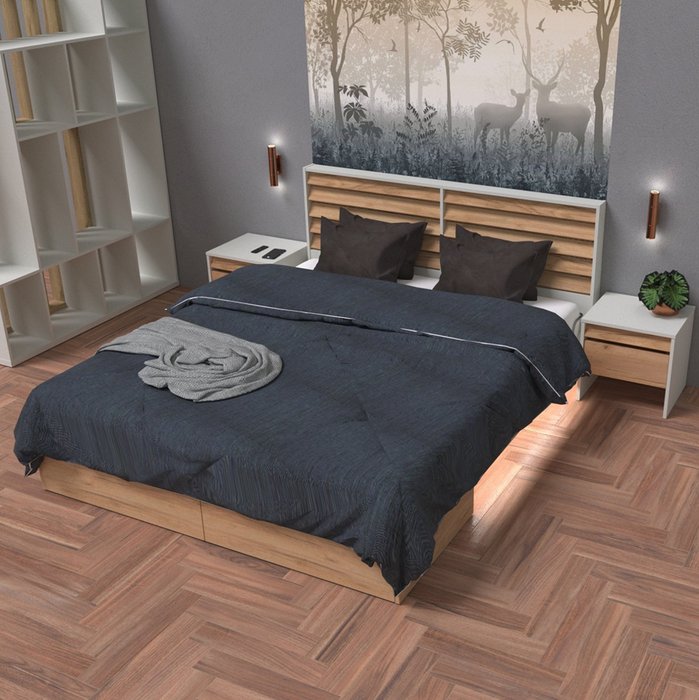 Кровать Заря 120х200 серо-бежевого цвета с ящиками и подсветкой без подъемного механизма - лучшие Кровати для спальни в INMYROOM