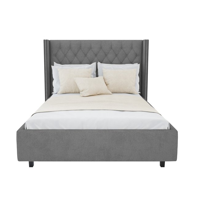 Кровать с декоративными гвоздиками Wing  Лен Серый 180x200 см - лучшие Кровати для спальни в INMYROOM