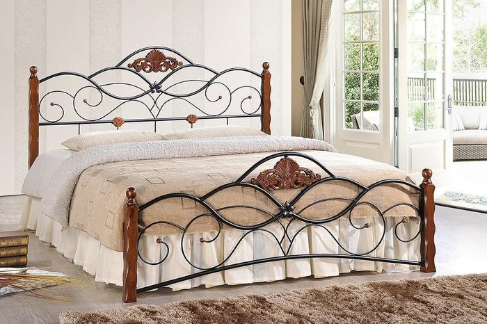 Кровать Canzona 180х200 из металла и дерева  - купить Кровати для спальни по цене 20930.0