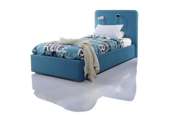 Кровать Fancy 120х200 с подъемным механизмом и ортопедической решеткой голубого цвета