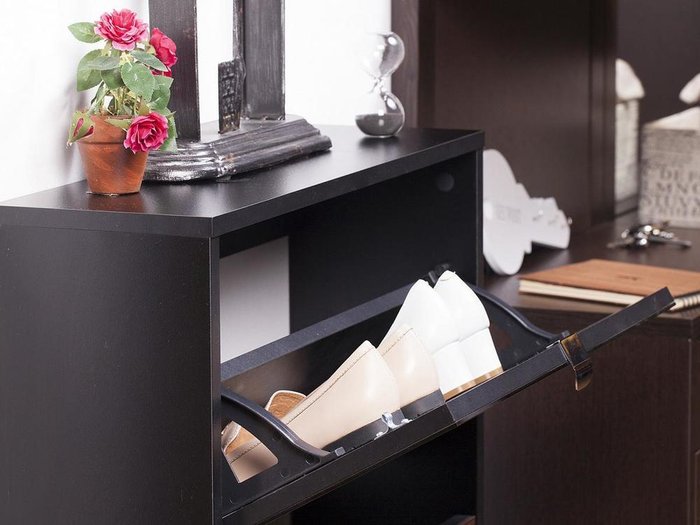 Шкаф для обуви Reggy бело-черного цвета - купить Тумбы для обуви высокие по цене 16100.0