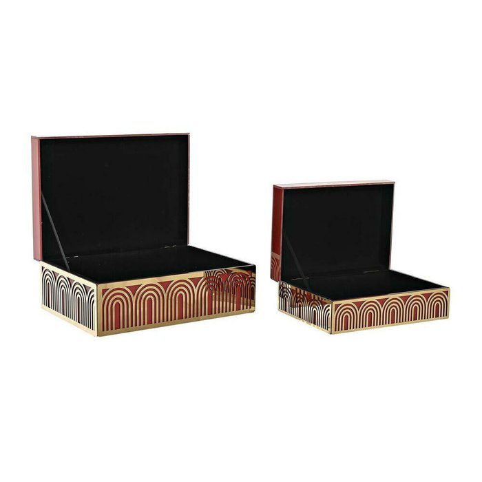 Шкатулка Металл Стеклянный Красный Позолоченный Деревянный MDF 25 x 18 x 10 cm (2 штук) - лучшие Шкатулки в INMYROOM