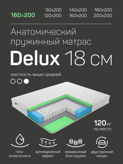 Анатомический матрас с чехлом Delux 160х200 белого цвета - лучшие Пружинные матрасы в INMYROOM