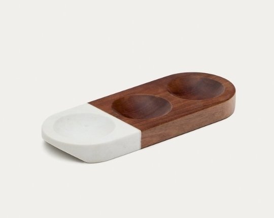 Сервировочный поднос для закусок Tori из акации и белого мрамор