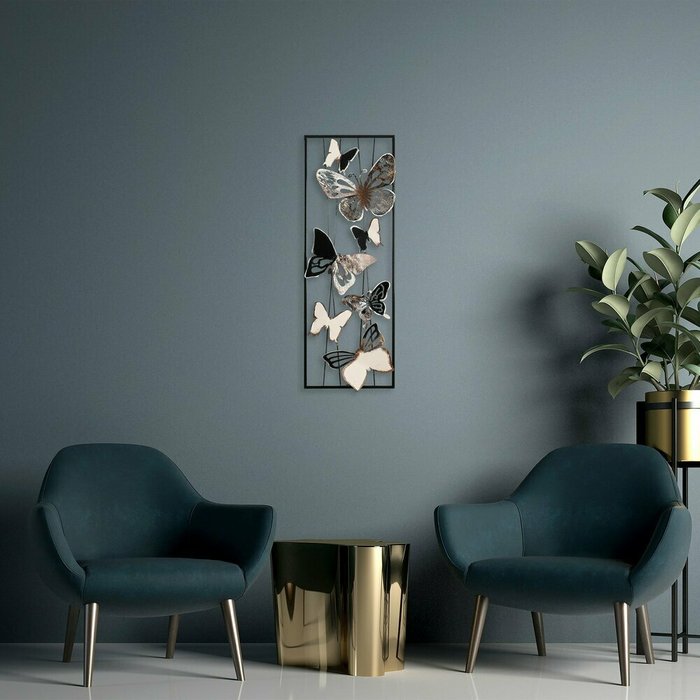 Настенный декор ручной работы Бабочки 32х90 из металла  - лучшие Декор стен в INMYROOM