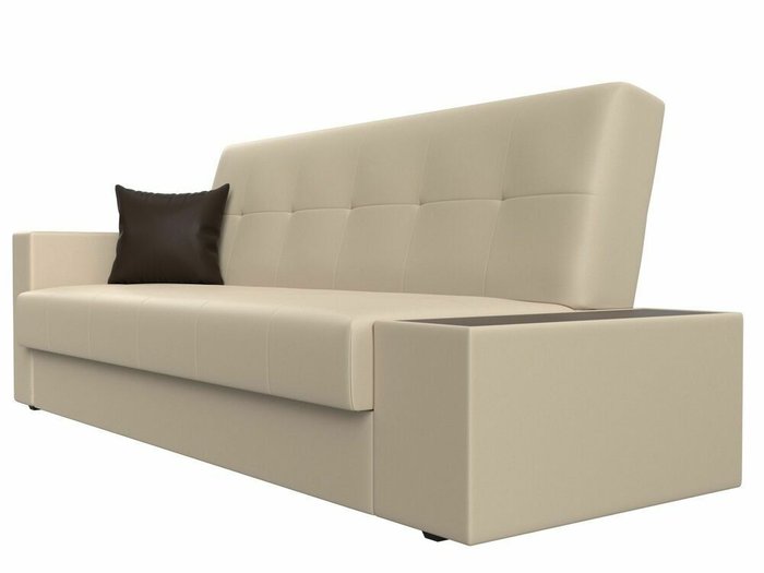 Диван-кровать Лига 020 бежевого цвета со столиком справа (экокожа) - лучшие Прямые диваны в INMYROOM