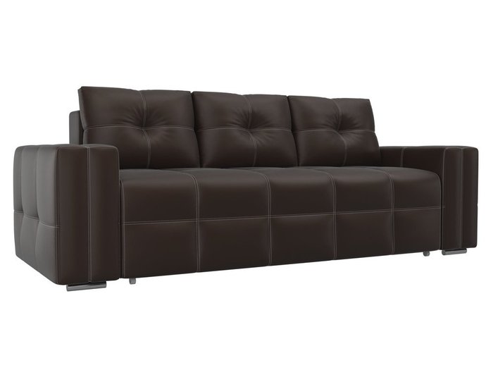 Прямой диван-кровать Леос коричневого цвета (экокожа)