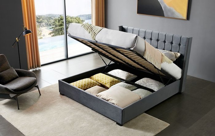 Кровать с подъемным механизмом Vivien 180x200 серого цвета - лучшие Кровати для спальни в INMYROOM