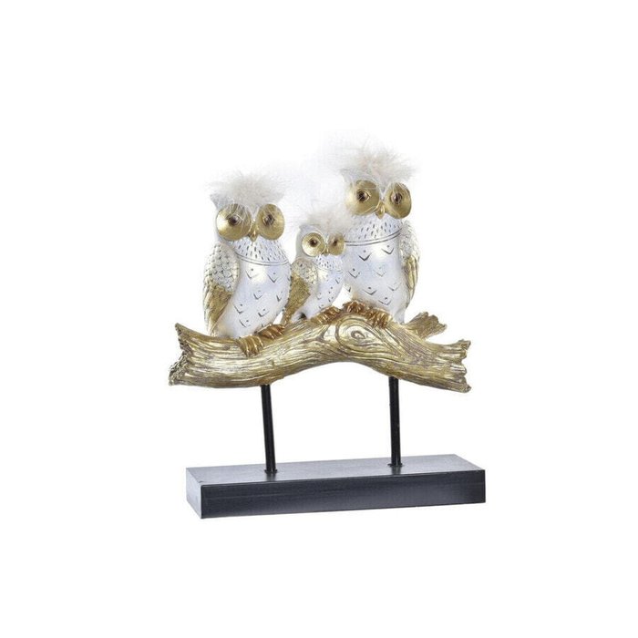 Декоративная фигура Ствол 24 x 9 x 26 cm Совы Чёрный Позолоченный Белый